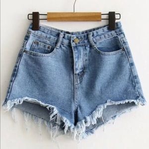 Blue Raw Hem Denim Shorts